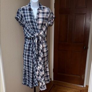 Anthropologie Pilcro Twist Front Multi Plaid Midi Dress Blue White Women’s Sz S